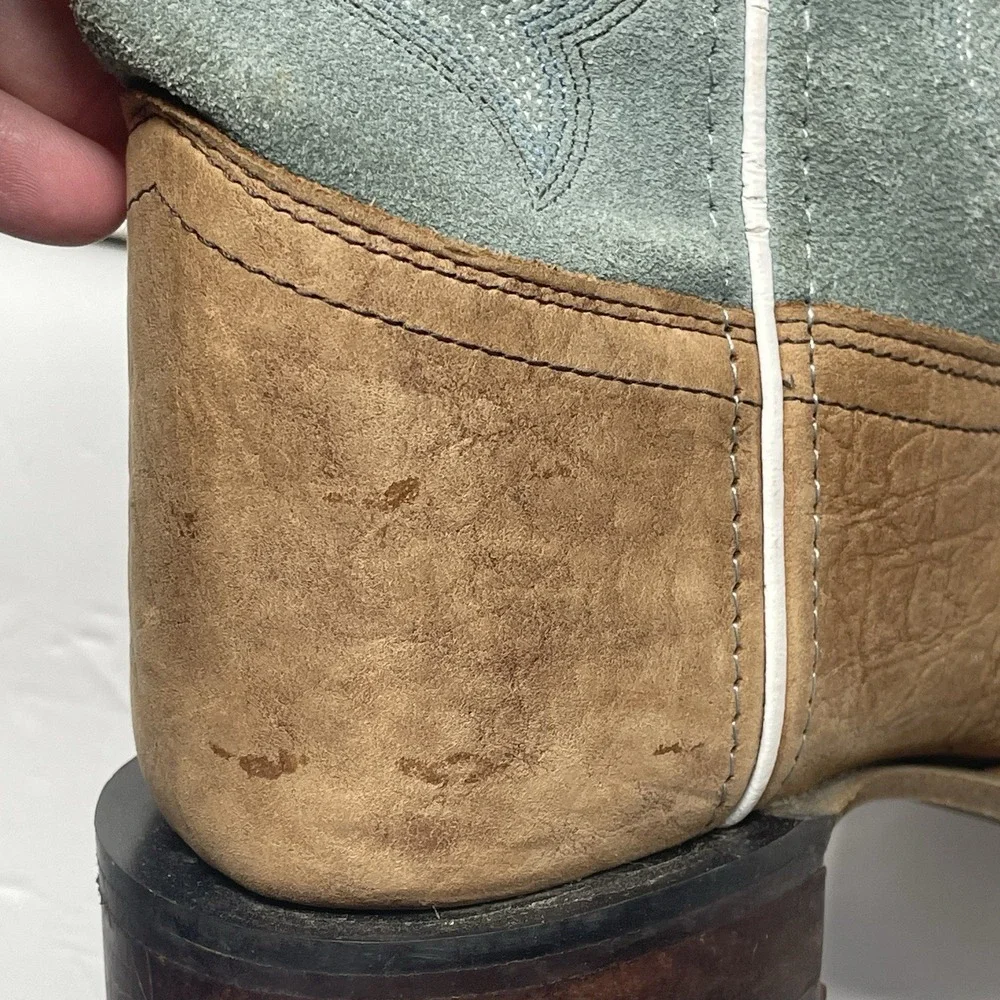 Old West Kids Leather Western Cowboy Boots Blue Suede Shaft Size 4.0 D BSY1944